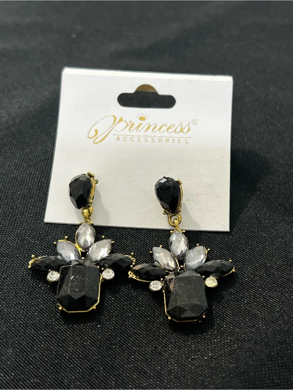 Black and Clear Crystal Drop Earrings